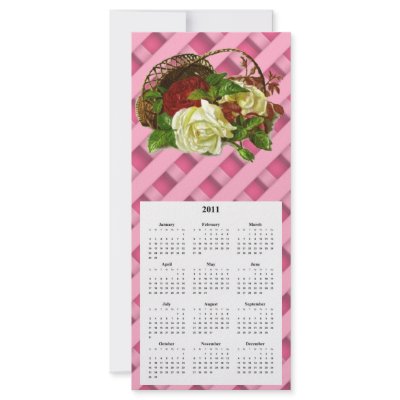 Basket Red, White RosesTelephone and Calender card Personalized Rack Card by Lynnes_creations