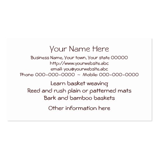 Basket weaver business card (back side)