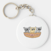 Basket with 3 Kittens, Cartoon. Key Chains