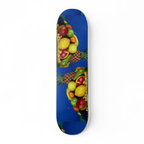 Basket with colorful fruits in blue background skate deck