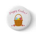 Basket with Easter colorful eggs pinkback button