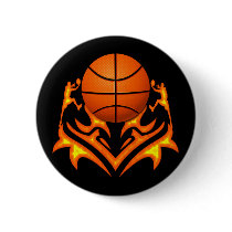 BASKETBALL AND PLAYERS PINBACK BUTTON