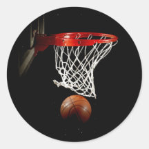 Basketball Ball & Net Round Stickers