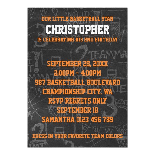 Basketball Chalkboard 2nd Birthday Party Invite