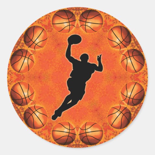 BASKETBALL CIRCLE AND PLAYER CLASSIC ROUND STICKER Zazzle