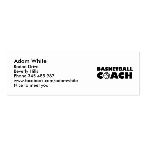 Basketball coach business cards (front side)