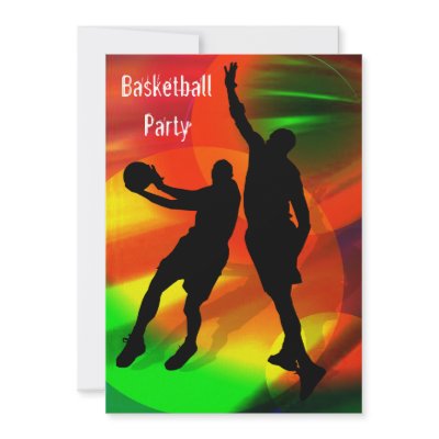 Basketball Duo Bright Court Lights Party Personalized Invitation by InvitationsGalore