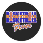 basketball fever blue and orange design round stickers