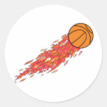 basketball on fire round sticker