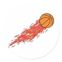 basketball on fire round sticker
