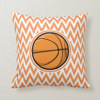 Basketball on Orange and White Chevron Pillows