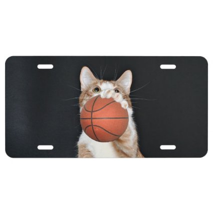 Basketball playing tabby cat license plate