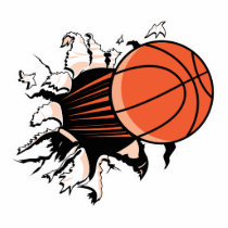 basketball ripping through acrylic cut outs