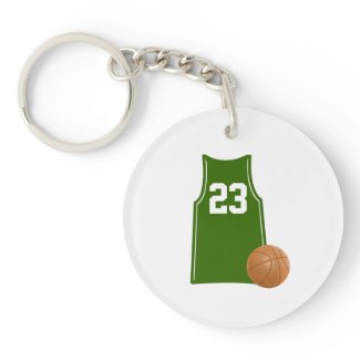A basketball shirt with basketball on an Acrylic Keychain as a birthday or Christmas gift for sports fans