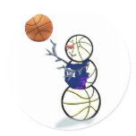 Basketball Snowman Christmas Round Stickers