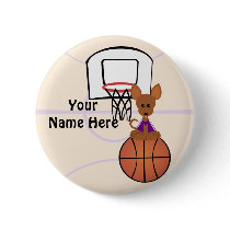 Basketball Time with Tiny (with Name) Pinback Button
