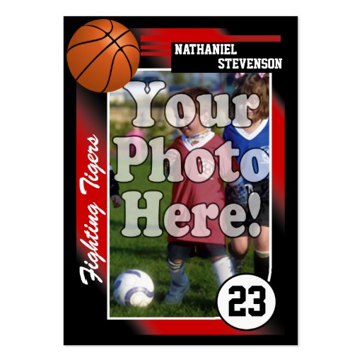 Basketball Trading Card, Red Lg Business Card Size (front side)