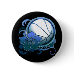 Basketball Tropical Flower Blue Button