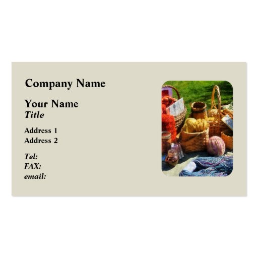 Baskets of Yarn at Flea Market Business Card Template (front side)