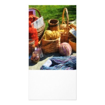 Baskets of Yarn at Flea Market Picture Card by SusanSavad