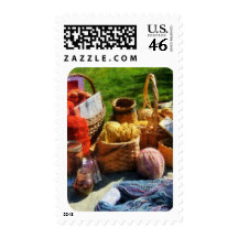 Baskets of Yarn at Flea Market Postage Stamp