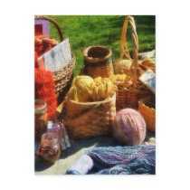 Baskets of Yarn at Flea Market Postcard