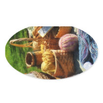 Baskets of Yarn at Flea Market Oval Stickers