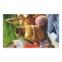 Baskets of Yarn at Flea Market Rectangular Stickers