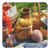 Baskets of Yarn at Flea Market Square Stickers