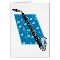 Bass Clarinet with Blue Background and Music Notes Greeting Cards