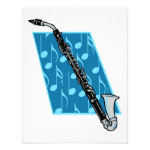 Bass Clarinet with Blue Background and Music Notes Personalized Announcement