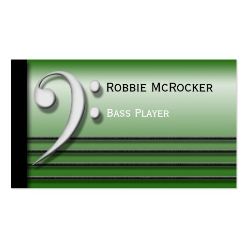 Bass Clef and Strings Green Business Cards