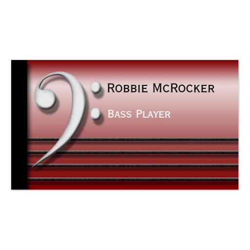 Bass Clef and Strings Red Business Cards (front side)