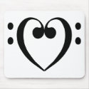 Bass clef heart (black) mousepads by thevibemerchants Bass clef heart (black) mousepads