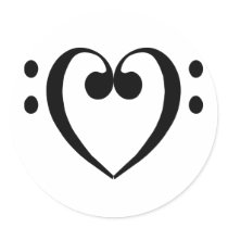 Bass clef heart (black) stickers by thevibemerchants Bass clef heart (black) stickers