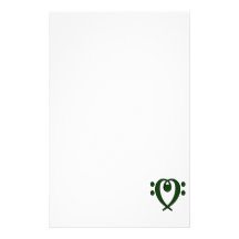 Bass clef heart dark green stationery design