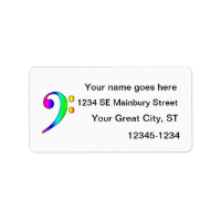 Bass Clef Rainbow Gradient Outline Personalized Address Label
