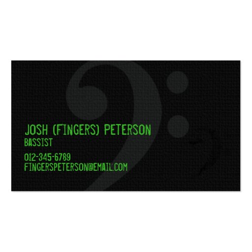 Bass Clef Symbol Green Musician Business Card (back side)