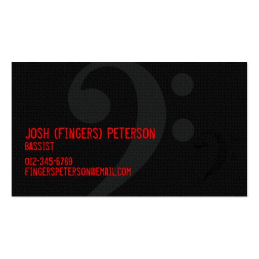 Bass Clef Symbol. Red Musician Business Card (back side)