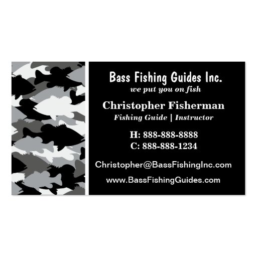 Bass Fishing Black Camo Business Card Template (back side)