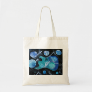 bass guitar blue green planets painting canvas bags