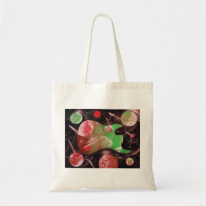 bass guitar red green planets musical spacepaintin tote bag
