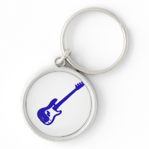 bass guitar slanted blue graphic key chain