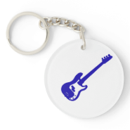 bass guitar slanted blue graphic key chains