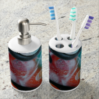 bass guitar teal planets spacepainting toothbrush holder