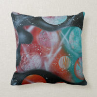 bass guitar teal planets spacepainting throw pillow