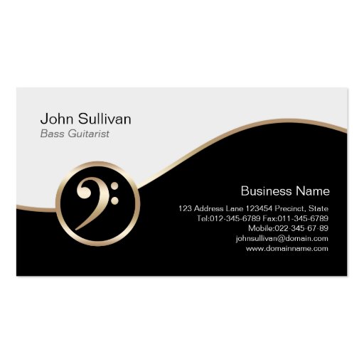 Bass Guitarist Business Card Gold Bass Clef Icon (front side)