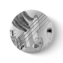 Bass player , bass and hand, negative image pinback button