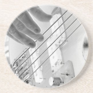 Bass player , bass and hand, negative image coaster
