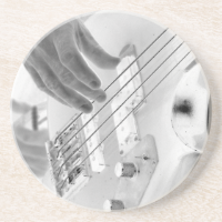 Bass player , bass and hand, negative image drink coaster
